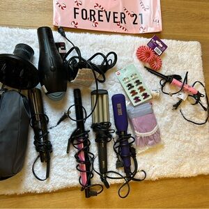 Hair Styling Tool Set with Pink and Black Accents